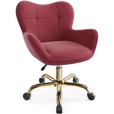 Imagem de Cadeira com rodas, lindas cadeiras de mesa com altura ajustável para quarto, cadeira de maquiagem moderna com encosto (rosa)