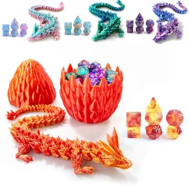 Imagem de DND Dice Set (7 Pieces) and 3D Printed Dragon Egg (Red Gold)