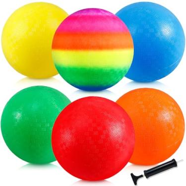 Imagem de PIEMEET 6 Pack Playground Balls, 8.5 inch Dodgeballs for Adults, Dodge Kick Ball with Hand Pump, Kickball Handball Dodgeball for Indoor Outdoor Yard Games(Orange, Red, Yellow, Blue, Rainbow, Green)