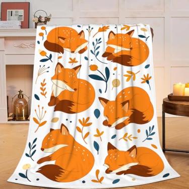 Imagem de Cobertor de raposa, raposa fofa, aconchegante, de flanela macia, felpudo, roupa de cama quente, presentes de raposa de pelúcia para mulheres, meninas, crianças, adultos, 101 x 127 cm