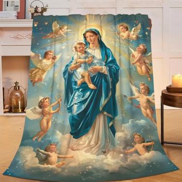 Imagem de Cobertor de Virgem Maria Nossa Senhora de Guadalupe Cobertor de flanela Merch Decoração aconchegante de lã felpuda quente macia leve presentes para meninas mulheres homens meninos sofá 127 cm x 101 cm