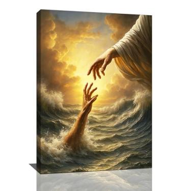 Imagem de Jesus Wall Art Cristã A Mão de Deus Decoração de Parede Religiosa Bíblia Pinturas em Tela Imagens Impressões de Cristo Decorações Emolduradas para Igreja Sala de Oração Quarto Presentes 40,6 cm x 61