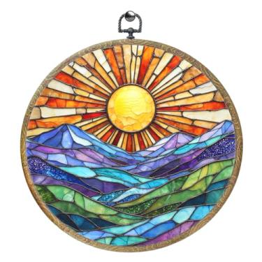 Imagem de Montanha colorida pôr do sol estilo boêmio arco-íris nascer do sol arte presente emoldurado decoração de parede arte de parede arte pendurada arte arte para decoração de casa berçário quarto porta