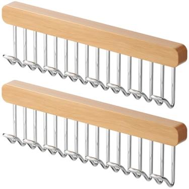 Imagem de LUMINFLY Pacote com 2 hastes de extensão de armário de madeira com 8 ganchos de metal, manobrista deslizante esquerda e direita, design removível para cozinhas, quartos ou varandas