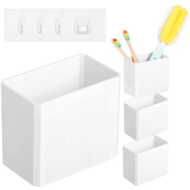 Imagem de Chewtoyo Recipientes de parede, sem organizador, 4 adesivos autoadesivos de armazenamento, escritórios de plástico, banheiros, cozinhas de chuveiro, suporte, prateleira de drenagem para quartos de