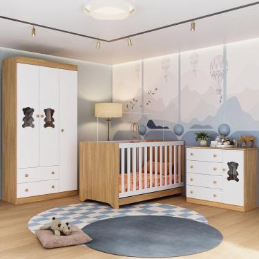Imagem de Quarto de Bebê Completo com Berço Americano 3 em 1 Teddy Multimóveis MP4652