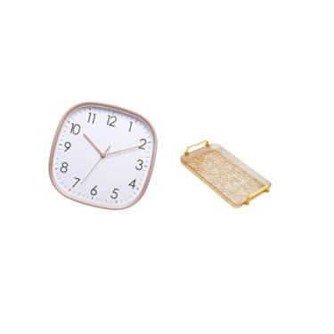 Imagem de Fenteer Relógio de Parede Digital Vintage E Prato de Sobremesa, Bandeja de Mesa de Centro com Alça para Sala de Jantar, Casa de Fazenda, Academia E Decoração