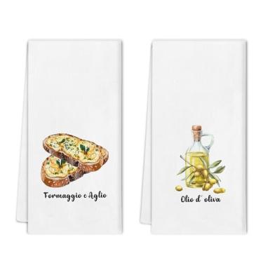 Imagem de Noaleviax Conjunto de toalhas de cozinha engraçadas – presentes para padeiros chefes italianos, presentes para amantes de confeitaria, toalhas de mão com azeite de oliva Formaggio E Aglio, pano de