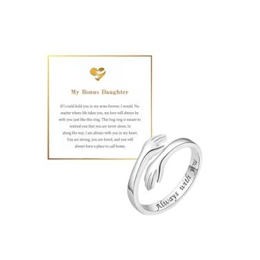 Imagem de DivaGlamz To My Daughter Hug Hope Rings, I Love You Foreve Motivational Stainless Steel Spiral Wrap Twist Open Adjustable Healing Ring Inspirational Gift Jewelry, Aço inoxidável, Sem pedra preciosa