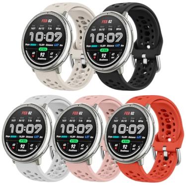Imagem de ZOCOVIN Pacote com 5 pulseiras de silicone para Amazfit Active 2/Active, pulseira de substituição macia esportiva respirável para Amazfit GTS 4/4 mini/3/2 mini/2e