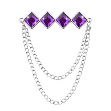 Imagem de Broche de pedra preciosa corrente pendurada broche de lapela para homens ternos de metal borla corrente colarinho alfinetes terno broche vintage cristal strass broches para homens casamento negócios