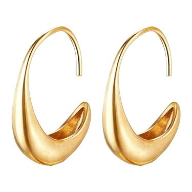 Imagem de Brincos de argola banhados a ouro 14K, joias hipoalergênicas, acessórios modernos, presentes, Medium (1.57”x1.18”), Latão, sem pedras preciosas