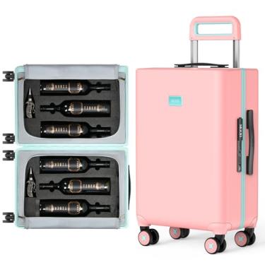 Imagem de MGOB Wine Suitcase Bagagem de transporte com 6 garrafas para aviões - Trava aprovada pela TSA, inserção removível e rodas giratórias, rosa, Carry on luggage, Rígido