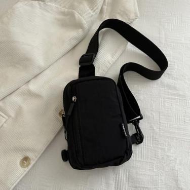 Imagem de Bolsa tiracolo pequena para mulheres e homens, bolsas transversais modernas bolsas de peito com alça estendida, Preto