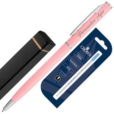 Imagem de Kit Caneta Personalizada Crown Hawai Original + Carga CA12009A | Caneta Pequena e Leve | Presente Elegante (Rosa)