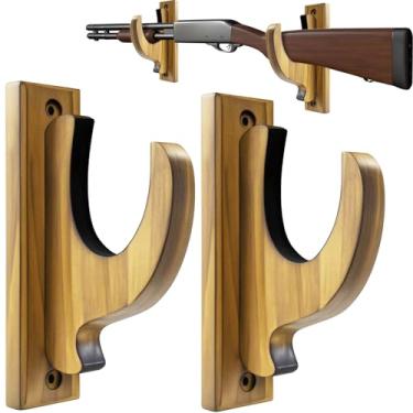 Imagem de Elifinds Suporte de parede para arma, suporte de arma de madeira maciça, ganchos de espingarda para espingarda vintage para exibição horizontal de espada e arco (embalagem com 2)