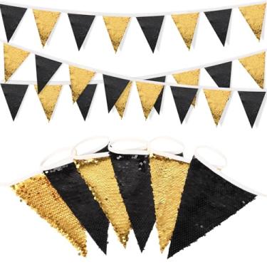 Imagem de Moukeren Faixa de bandeira triangular de tecido de lantejoulas de 10 m, 36 peças, guirlanda reutilizável para decoração interna e externa, ano novo, aniversário, chá de noiva, casamento, formatura