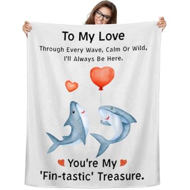 Imagem de Hahafelt Presentes de Dia dos Namorados para ela, namorado, namorada, esposa, marido, casal, aniversário de casamento, tubarão, cobertor romântico, I Love You, presentes para amantes de tubarões 152 x