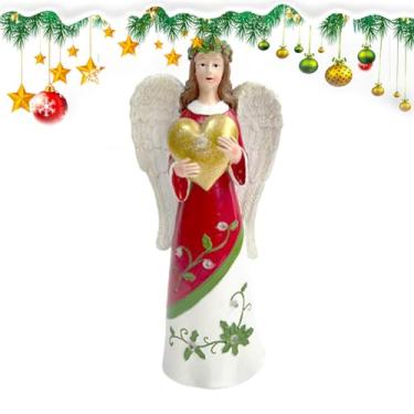 Imagem de Natal de estátua de anjo, estatuetas de anjo de Natal | Artesanato de estatueta religiosa | Estátuas e estatuetas iluminadas de 12 polegadas para decoração de mesa de Natal, artesanato de escultura de