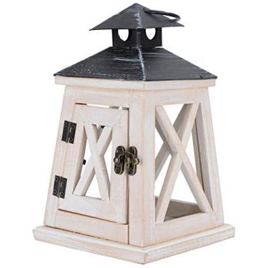 Imagem de Lanterna suspensa de madeira vintage suporte para vela ornamento decorativo rústico para decoração de casa interna e externa loja de mesa madeira metal 8 x 4,9 x 4,9 pol.