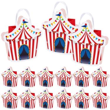 Imagem de Kolldenn 12 peças de sacos de lembrancinhas de festa de circo, sacolas de presente de carnaval, com tema de circo, sacolas de doces com alças para artigos de festa de aniversário com tema de carnaval