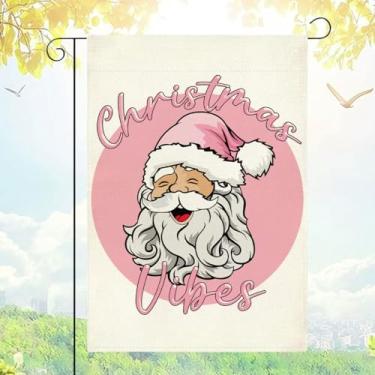 Imagem de Bandeira de jardim de Papai Noel rosa bandeiras de jardim de Natal decoração ao ar livre bandeiras de férias de inverno dupla face pequena serapilheira 30,5 x 45,7 cm para quintal externo