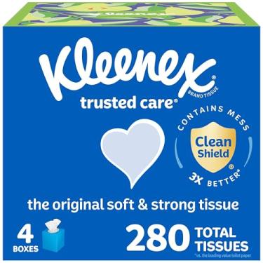 Imagem de Kleenex Lenços faciais para uso diário da Trusted Care, 4 caixas de cubo, 70 tecidos por caixa (280 lenços no total)