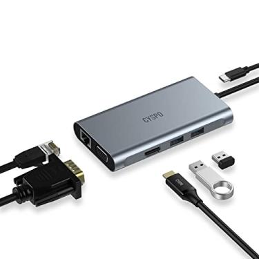 Imagem de CYSPO Estação De Encaixe Usb C Hub, Adaptador Monitor Duplo 6 Em 1 Com 4K Hdmi, 1080P Vga, 2 Portas 3.0, Entrada Carregamento Pd 100 W, Gigabit Ethernet – Compatível Macbook, Dell, Hp, Lenovo E Muit