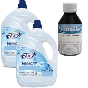 Imagem de Kit Vinagre de Limpeza 10L (2x5L) 6% + Essência Hidrossolúvel Algodão 100ml Super Concentrada (Rende até 5L) – Limpeza Perfumada e Eficiente