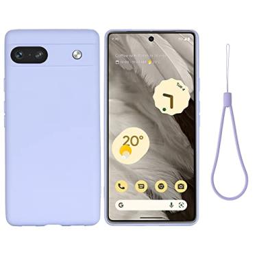 Imagem de Hongxinyu Capa para celular Google Pixel 7A 2023, fina de borracha de silicone líquido, à prova de choque, com alça de pulso, forro de microfibra macia antiarranhões, capa protetora para Google Pixel