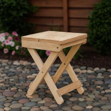 Imagem de Banco Dobravel Portatil, Banco Dobravel de Madeira PortáTil e Resistente FáCil Transporte Compacta 45×35×30cm