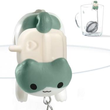 Imagem de Lesnorry Infusor de chá fofo para chá de folhas soltas – malha fina de aço inoxidável 304, gancho antiderrapante de cabeça para baixo, design de gato, filtro 50% denso, ajuste resistente a vazamentos