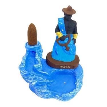 Imagem de Incensário Cascata Oxossi Azul 12 Cm Resina - Lua Mística - 100% Origi