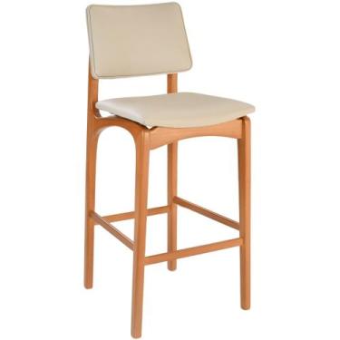 Imagem de Banqueta Alta Berlim Madeira Maciça Amêndoa Estofada material sintétic