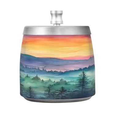 Imagem de SEHANY Cinzeiro Majestic Mountain Peak com tampa para cigarros, à prova de vento, sem fumaça, aço inoxidável, cinzeiros para uso interno e externo, grande, inodoro, para fumantes, decoração de