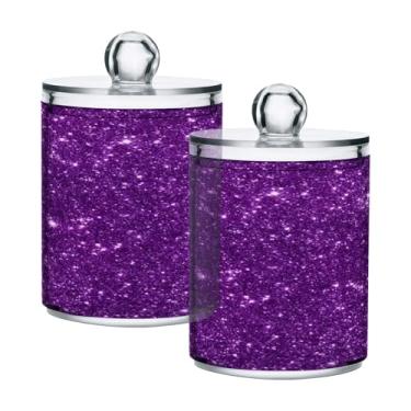 Imagem de ATTX Dispensador de suporte Qtip com glitter roxo para bola de algodão, cotonete, frasco de boticário transparente, decoração de casa, pote de armazenamento de cozinha, pacote com 2 (680)