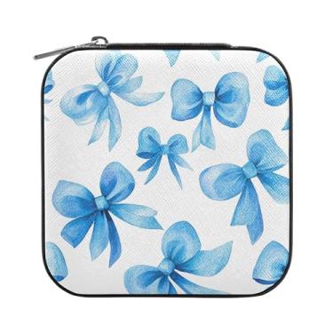 Imagem de SEHANY Caixa de joias personalizada com laço rosa para mulheres, meninas, mini estojo de joias de couro PU, organizador de joias de viagem, caixa de joias para brincos, anéis, colares, presentes para