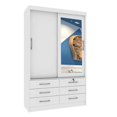 Imagem de Guarda Roupa 2 Portas 6 Gavetas Chicago Com Espelho Tcil Cor:branco