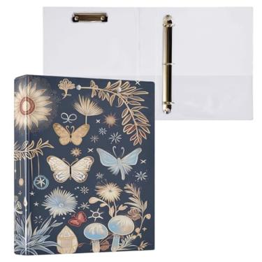 Imagem de Blueangle Fichário Boho Sol e Lua com 3 anéis com prancheta e 2 bolsos - Organizador de documentos decorativos de 3 cm para escritório, suprimentos para reuniões (300)