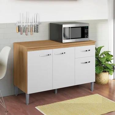 Imagem de Balcão Cozinha Com Tampo 120cm 3 Portas 1 Gaveta Michely Amêndoa/branco A01 - D'rossi