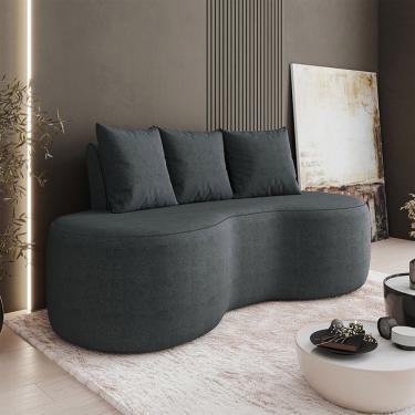 Imagem de Sofá 2 Lugares Orgânico 160cm Com Almofadas Benin Bouclê B03 - D'rossi Grafite