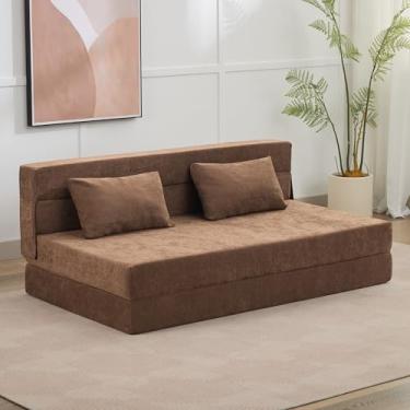 Imagem de WUTUTUEE Sofá cama dobrável sofá cama dorminhoco cama dorminhoco dobrável colchão de espuma de memória para quarto/sala de estar/dormitório/escritório (marrom, Queen)