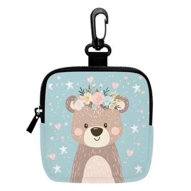 Imagem de Mini porta-moedas de urso fofo, bolsa multifuncional para chaves, moedas, fone de ouvido, batom, porta-cartão azul celeste, organizador de cabos de dados, bolsa com zíper, acessórios pequenos