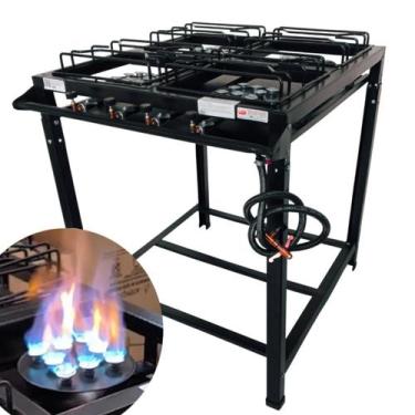 Imagem de Fogão industrial 4 bocas alta pressão preto c/ mangueira e registro - 