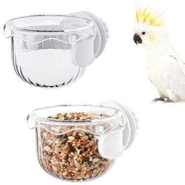 Imagem de Conjunto de alimentador de papagaio - 2 peças de alimentador de papagaio suspenso para gaiolas de pássaros, adequado para calopsitas, periquitos, araras e outros pássaros de estimação (branco)