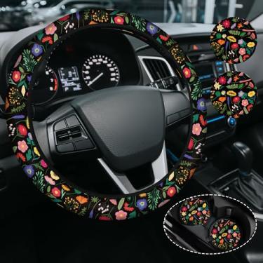 Imagem de Capa de volante floral colorida de flores silvestres para mulheres e homens, antiderrapante de alta elasticidade, acessórios de carro, capas de volante, universal de 38 cm para carros, SUVS, inclui 2