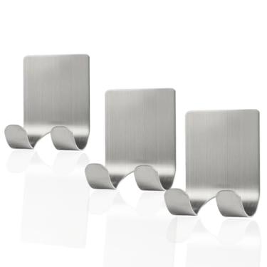 Imagem de Kit 3 Gancho Suporte Parede Cabide Adesivo Alta Aderência Dupla Face Metal Chave Celular Aço Inox MONOLO (Prata)