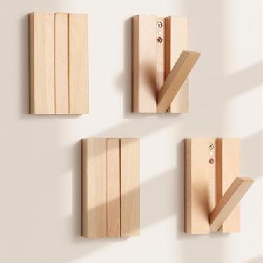 Imagem de KYIAANY Ganchos de parede para espaços pequenos: ganchos dobráveis de madeira natural pacote com 4 para espaços limitados armário canto banheiro - cabide de decoração minimalista moderno para pendurar