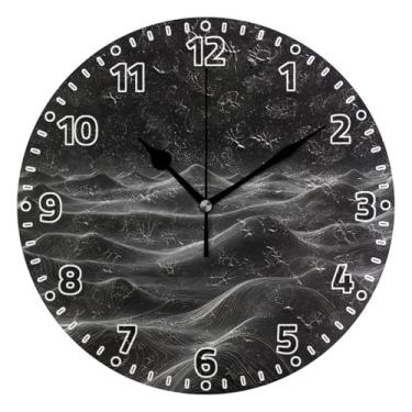 Imagem de WELLDAY Relógio de parede sem tique-taque 25 cm - Preto 3D topográfico contorno operado por bateria relógio redondo silencioso de quartzo para casa/escritório/cozinha/sala de aula