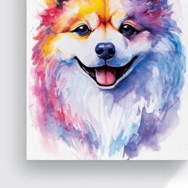 Imagem de quadro lulu da pomerania pintura aquarela arte decorativa colorido estilo moderno 100x80 cm decoracao parede pet impressao em tela elegante